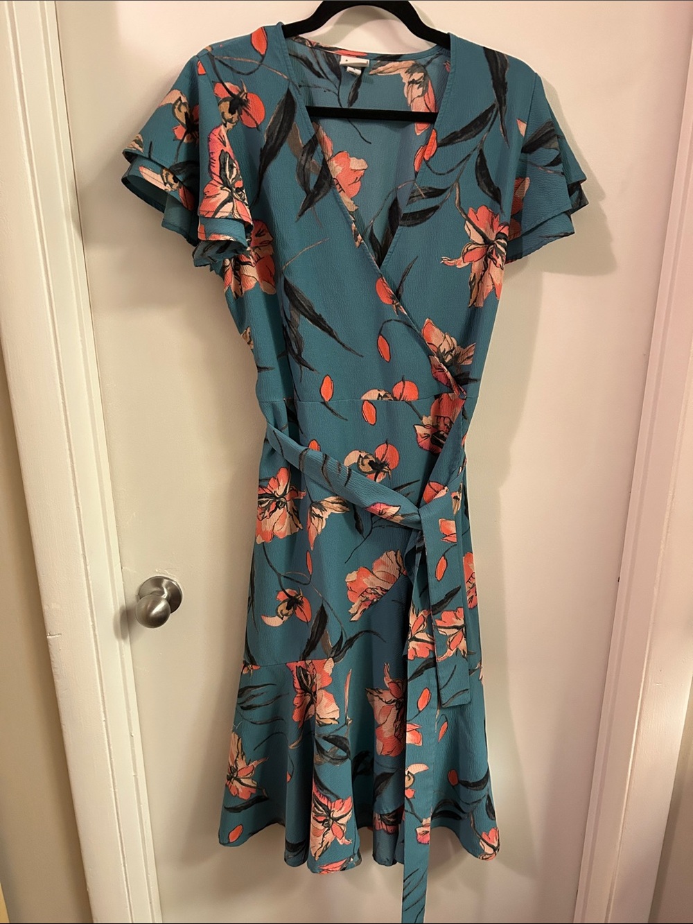 a new day Teal Floral Wrap Midi Dress with Floral Accents